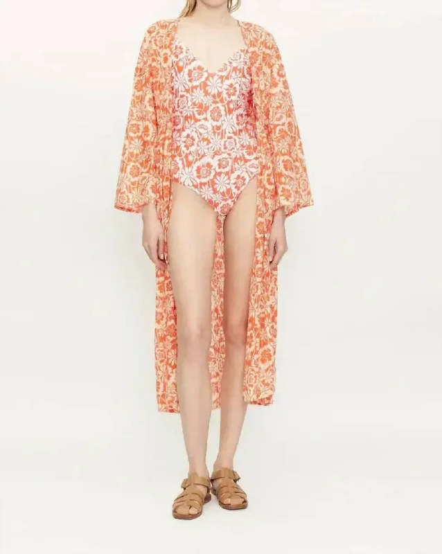 Floral Kimono Robe In Beach Flower