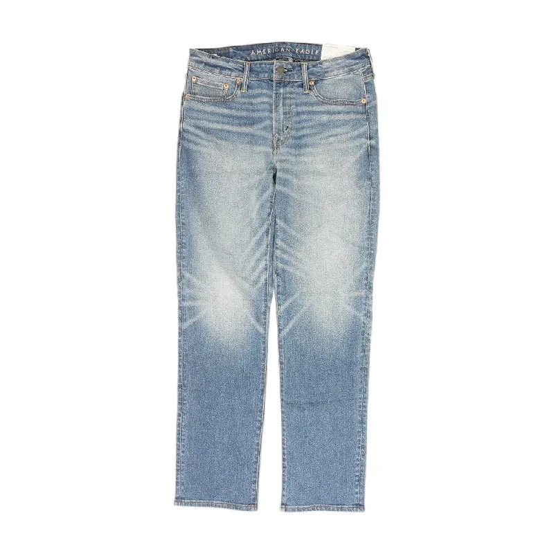 Blue Solid Straight Leg Jeans