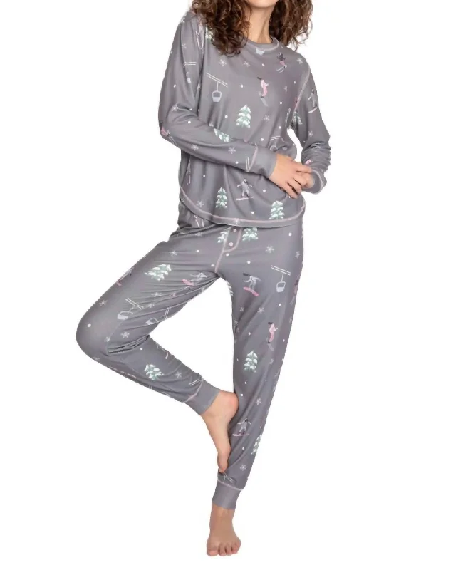 Dash Of Vitamin Ski Pajama Set In Grey