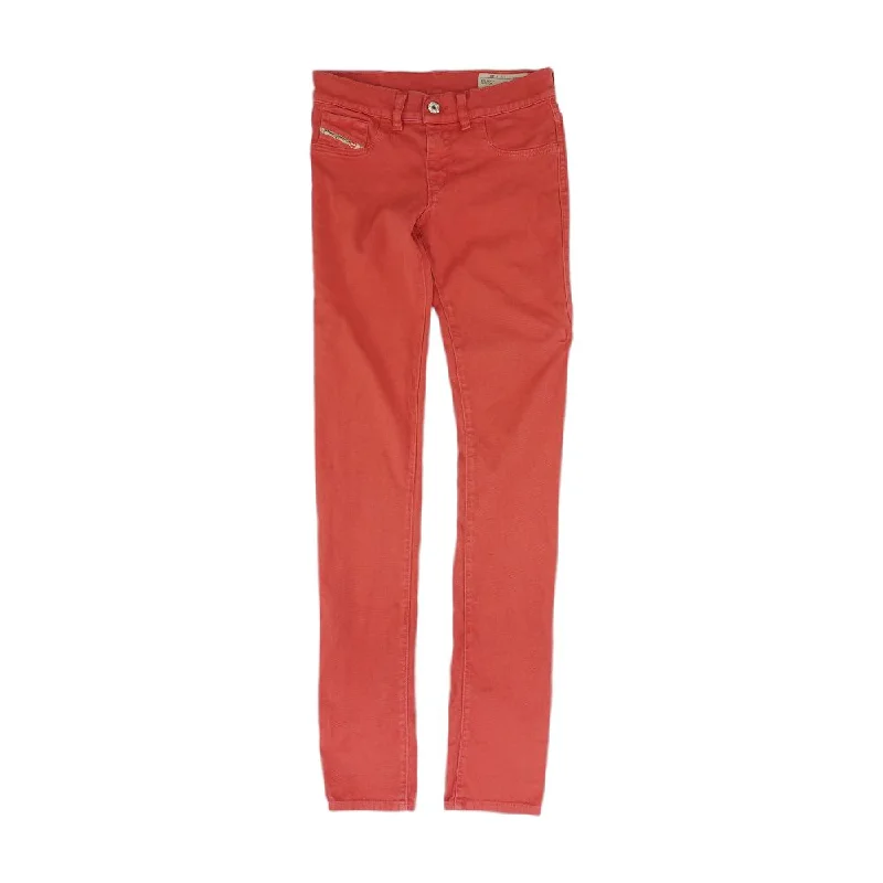 Red Solid Low Rise Slim Leg Jeans