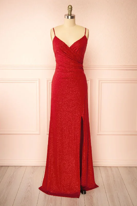 Enyra Red | Sparkling Dress w/ Wrapped Bodice