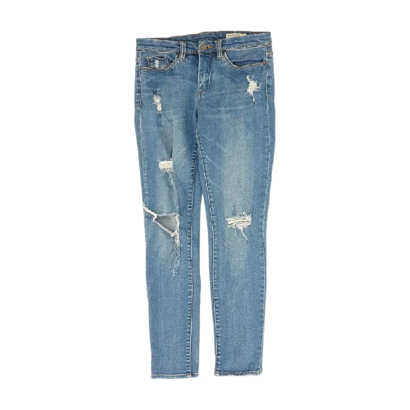 Blue Solid Mid Rise Skinny Leg Jeans