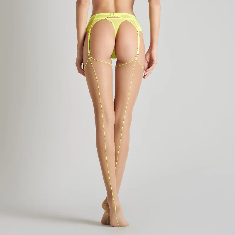 Maison Close Cut and Curled seamed stockings - NUDE / NEON YELLOW