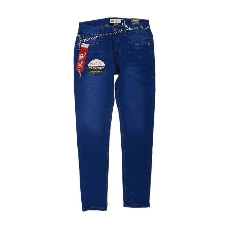 Blue Solid Mid Rise Skinny Leg Jeans