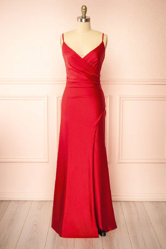 Nyra Red | Mermaid Dress w/ Wrapped Bodice