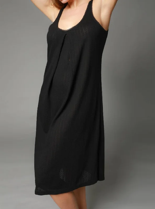 Stephania Pointelle Nursing Gown In Black