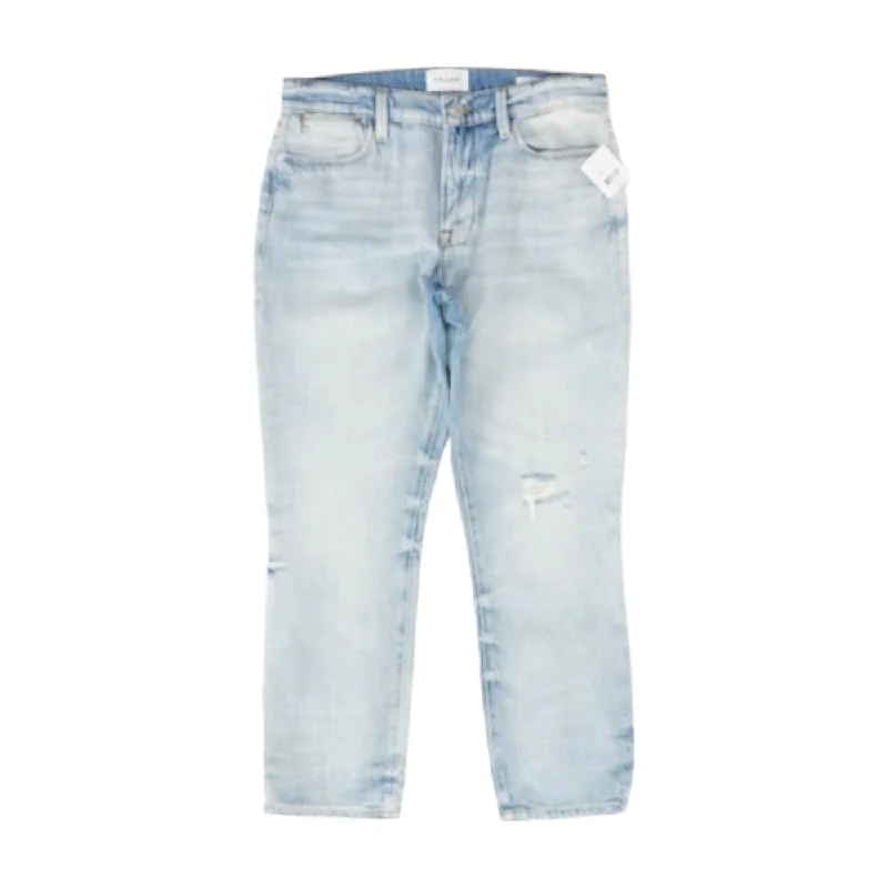 Blue Solid Straight Leg Jeans