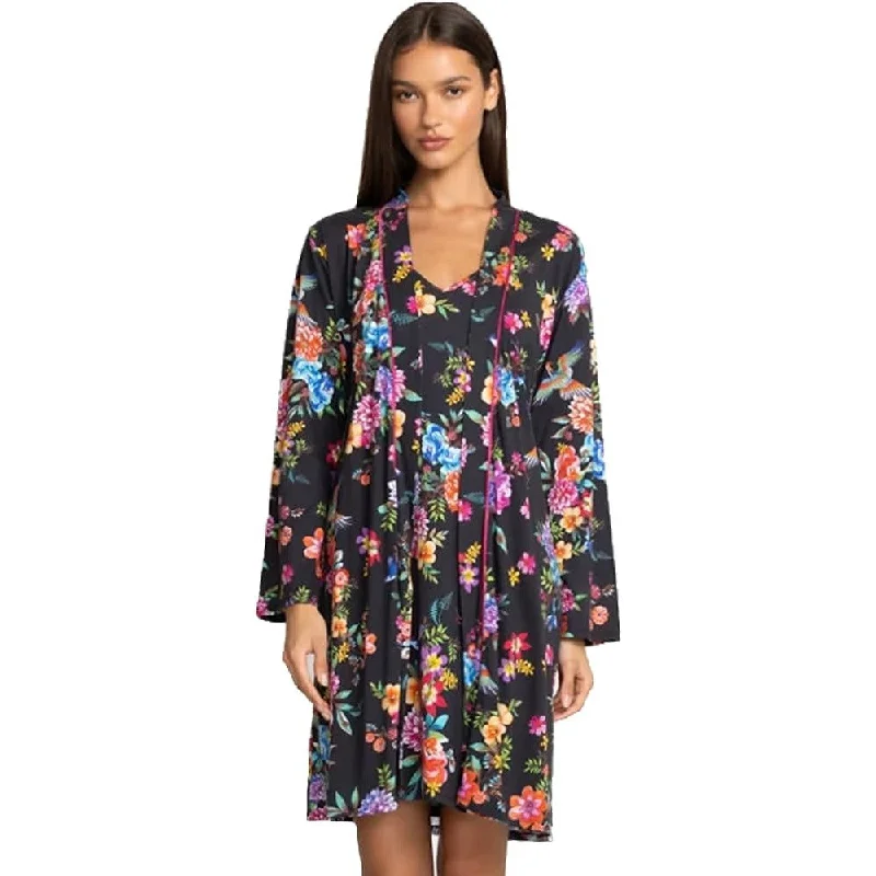 Johnny Was Women Sognatore Nero's Sleep Robe Long Sleeve Self Tie Belt Multi Floral New