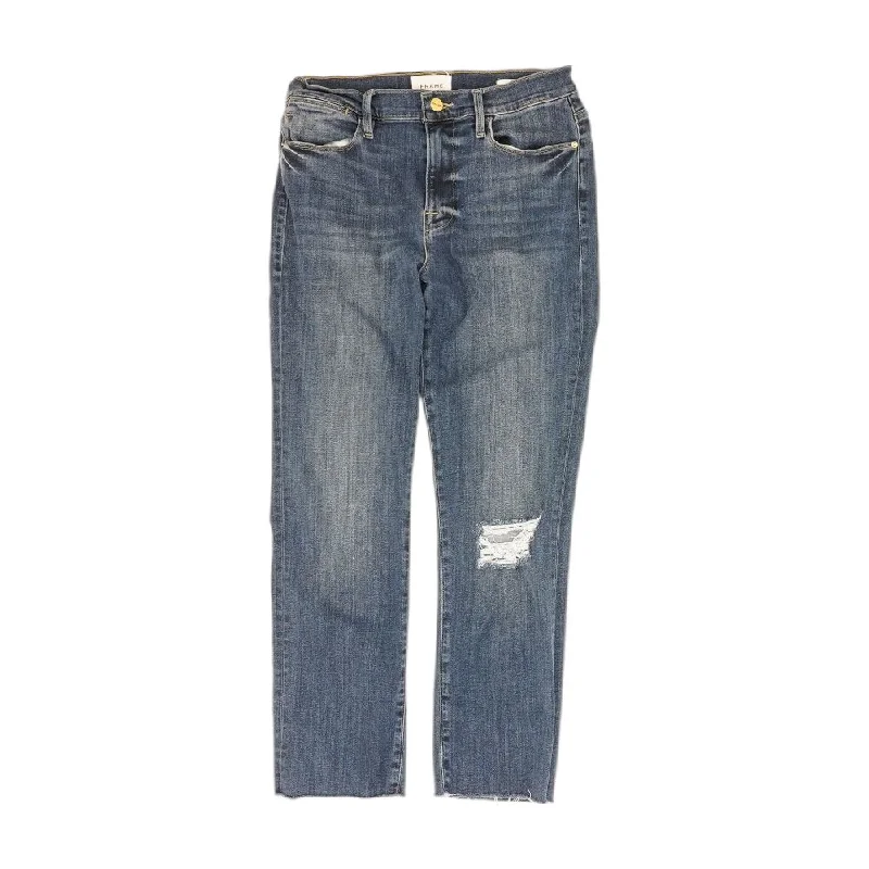 Blue Solid High Rise Slim Leg Jeans