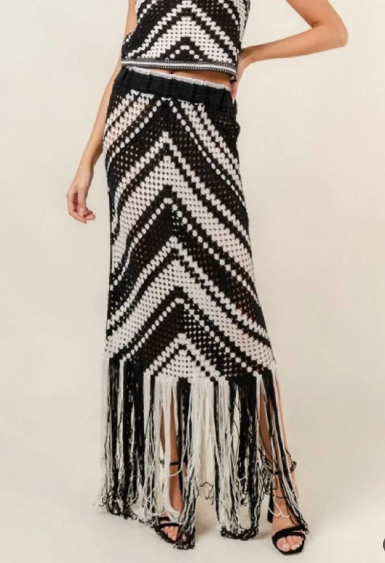 Chevron Tank And Fringe Skirt Set In Black