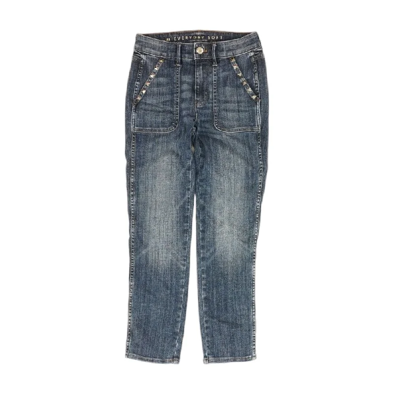 Blue Solid Straight Leg Jeans