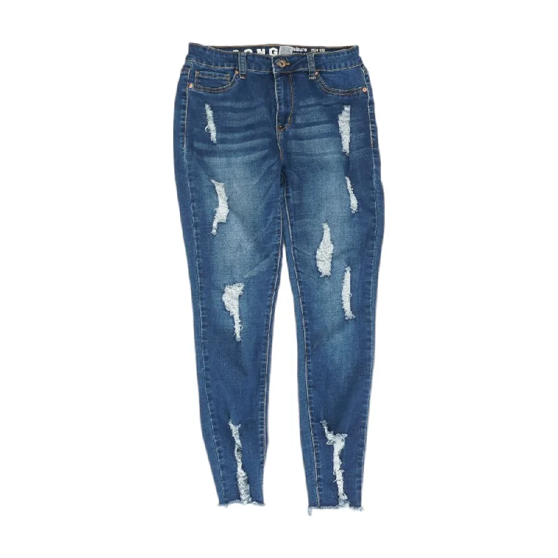 Blue Solid High Rise Skinny Leg Jeans