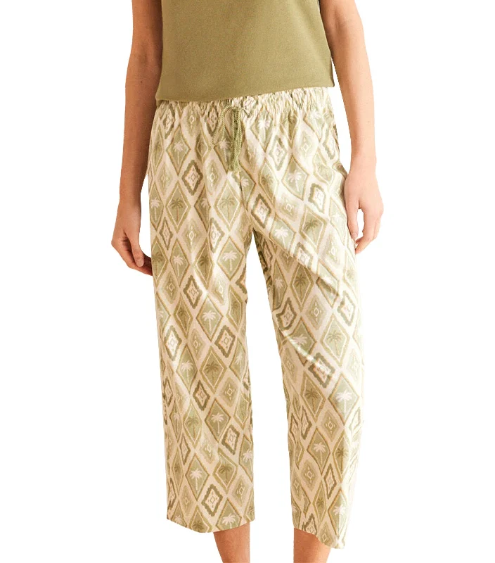 Palm Print Pajama Pants Khaki