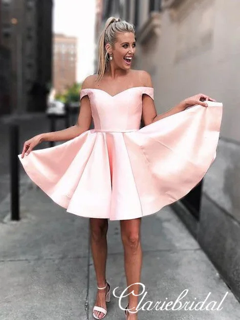 Off Shoulder Pink Homecoming Dresses, Short Prom Dresses