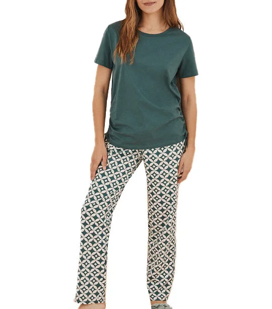 Gathered Cotton Pajamas Green