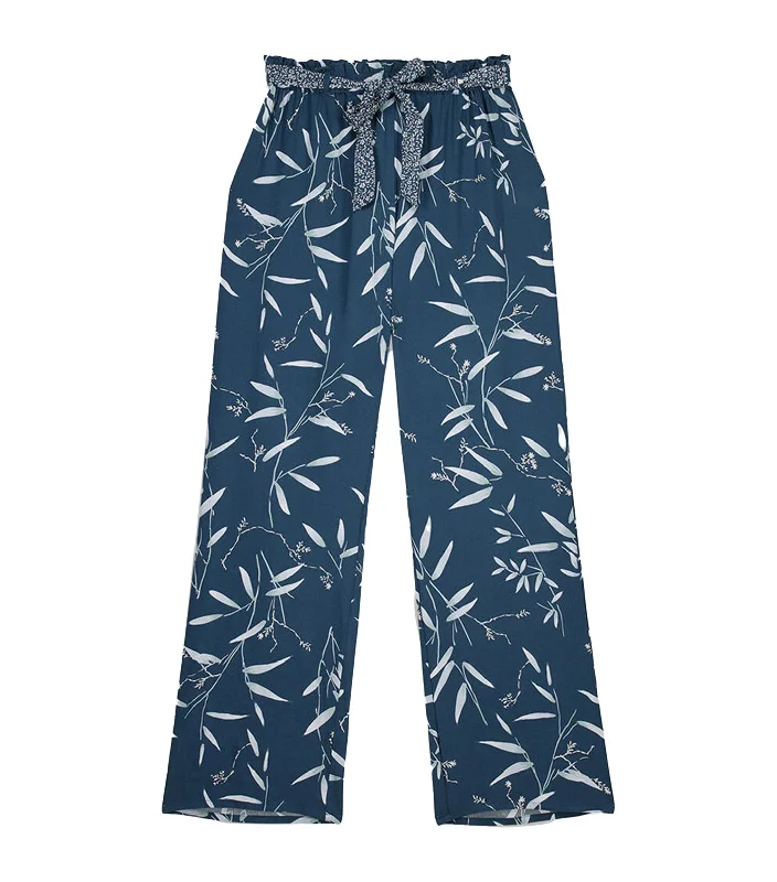 Viscose Lounge Pants With Leaf Green Print