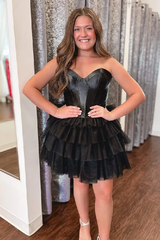 Black Sweetheart Ruffle Tiered Short Homecoming Dress