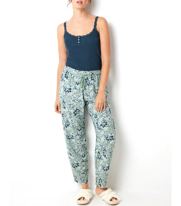 Viscose Trousers With Flower Print Green