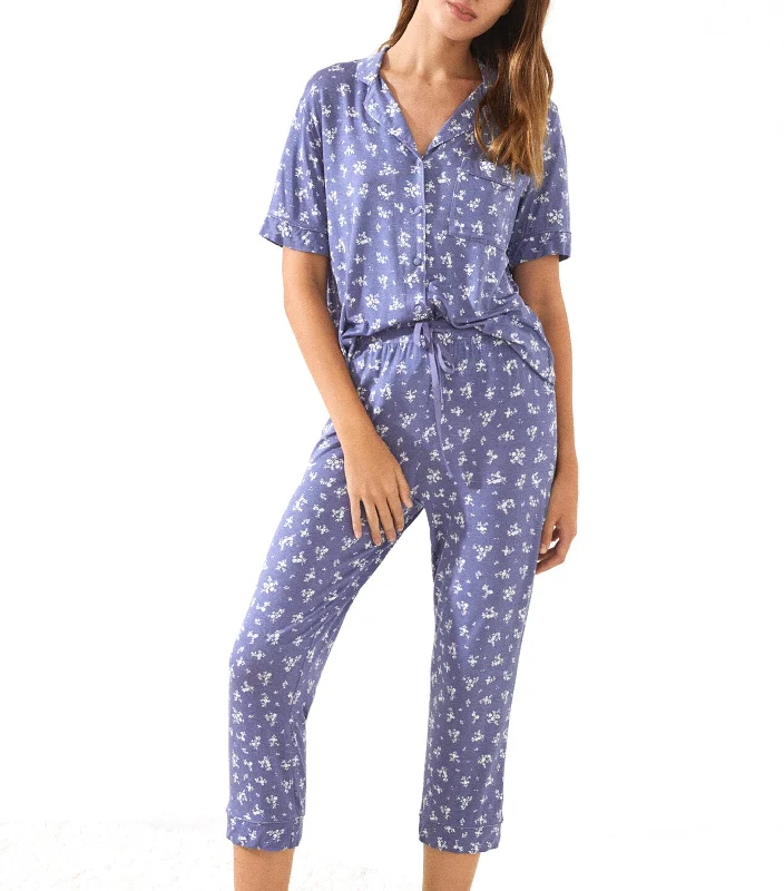 Classic Printed Capri Pajamas Set Blue