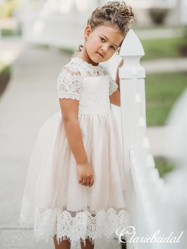 Short Lace Tulle Lovely Flower Girl Dresses