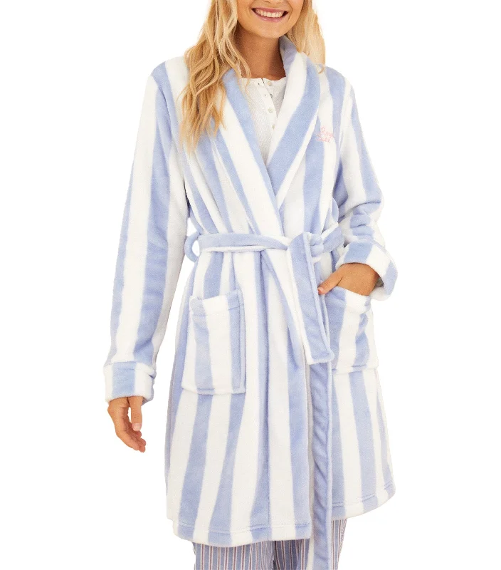 Striped Fleece Robe Blue