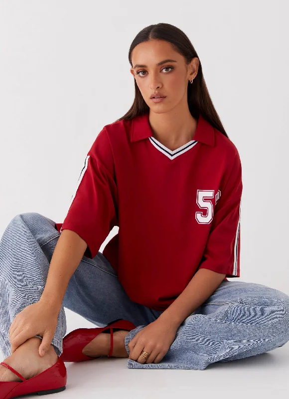 Jayde Jersey Top - Maroon