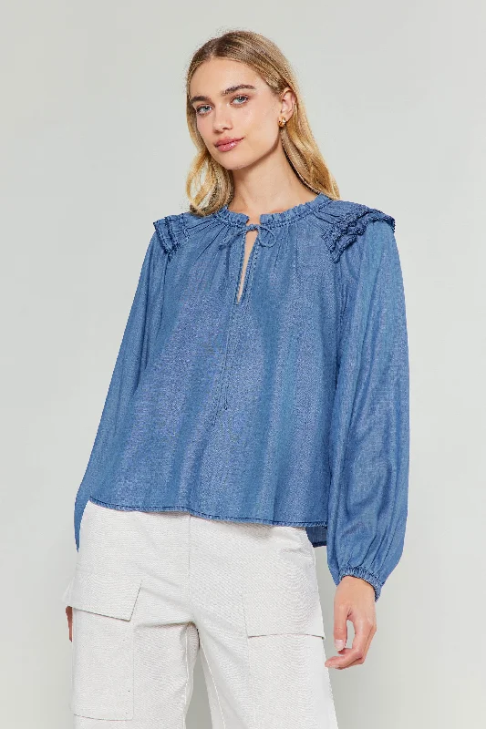 Chambray Picot Stitched Blouse