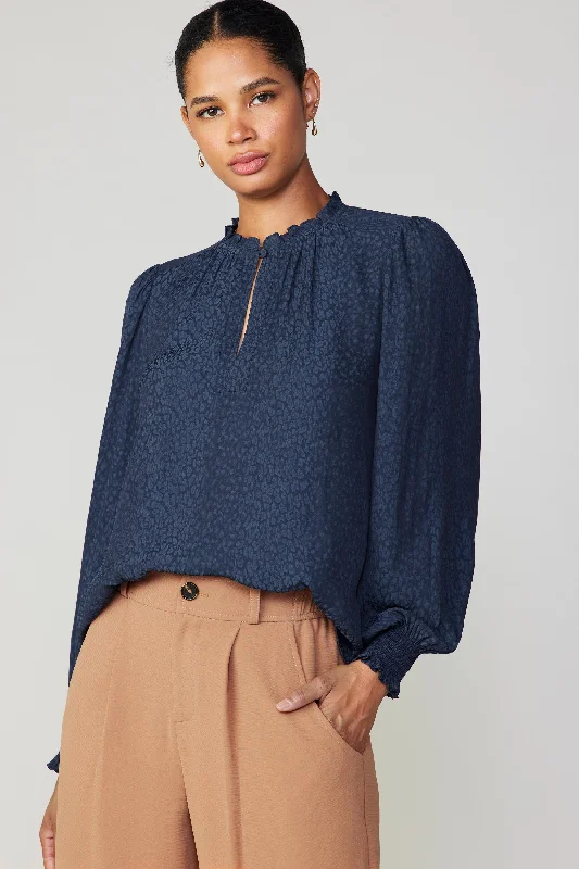 Jacquard Ruffled Neck Blouse