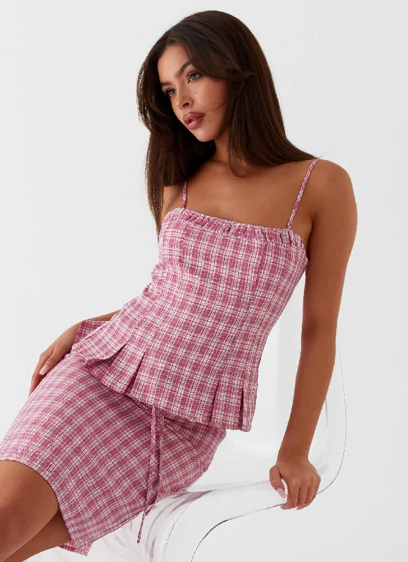 Mamita Ruched Top - Pink Check