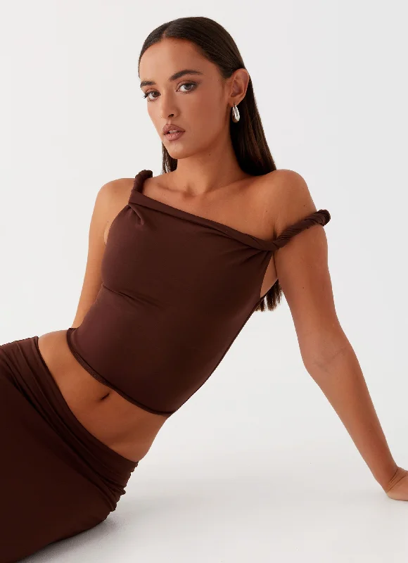 Solace Soul Twist Shoulder Top - Chocolate