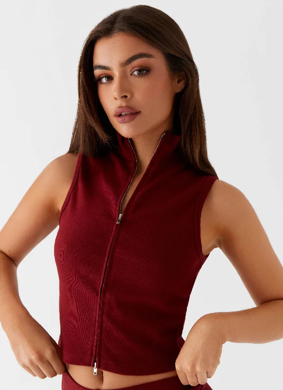 Spectate Collar Top - Maroon