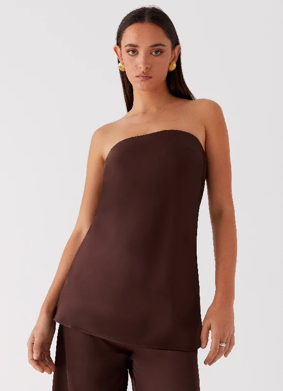 Zoey Satin Tube Top - Chocolate