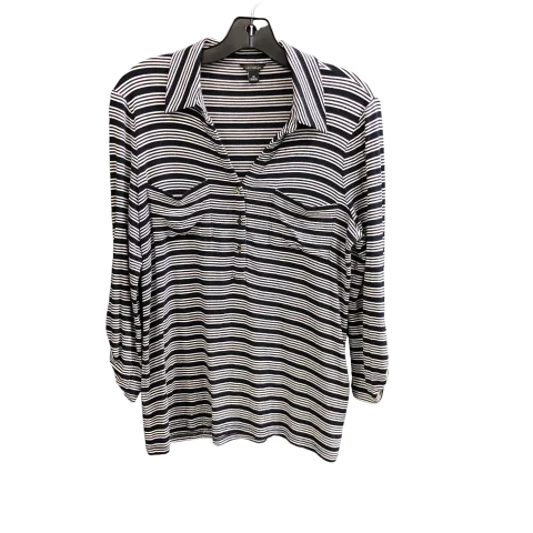 Top Long Sleeve By Ann Taylor In Blue & White, Size: M