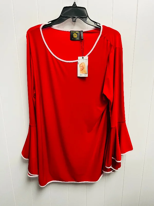 Top Long Sleeve By VECCELI ITALY - In Red & White, Size: Xl